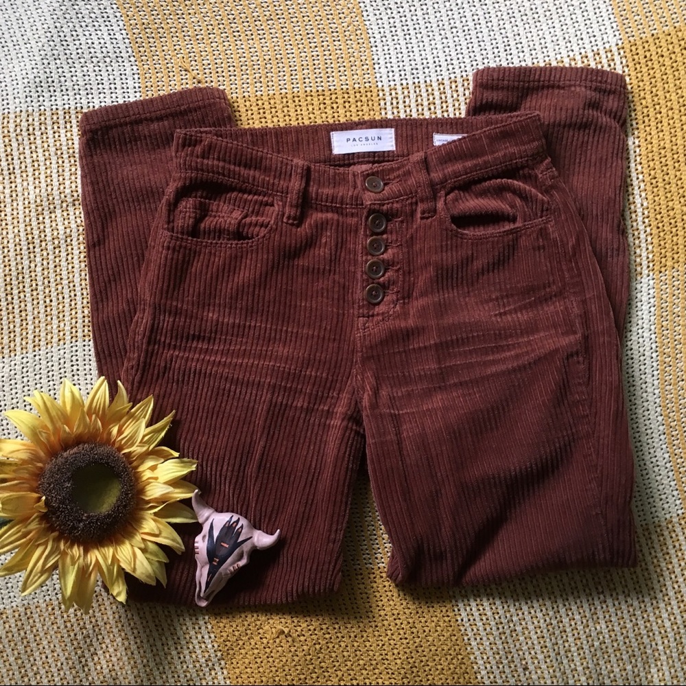 High Waisted Burnt Orange Corduroy Pants